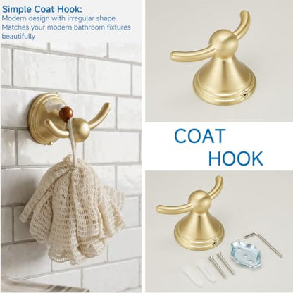 4-Piece Bathroom Hardware Accessories Kit, Zynuhmo Brushed Gold Towel Bar Set Wall Mounted with 20'' Towel Bar, Towel Ring & Toilet Paper Holder, Robe Hook Set Fixtures for Modern Farmhouse Bathroom - color: Brushed Gold