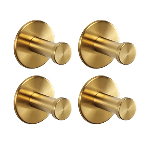 Bath Towel Hooks, 4 Pack Self Adhesive Coat Hooks, Sturdy No Drilling Robe Hook, SUS 304 Stainless Steel Heavy Duty Clothes Hanger, Wall Hooks for Bathroom Bedroom Kitchen (2 in, ‎Gold) - color: Gold-4