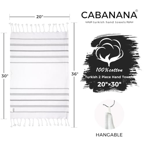 cabanana Hand Towels for Bathroom - 2-Pack,20x30 Inch-100% Cotton,Turkish Bathroom Hand Towels,Super Absorbent & Quick-Dry Soft for Bath, Kitchen, Spa, Face, Hair, Dishcloth (White) - color: White 20x30