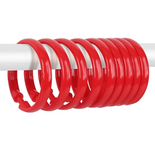 Red Shower Curtain Hooks - 12 Pcs Circular Plastic Shower Curtain Rings for Bathroom - O Shaped Red Shower Hooks Rings for Shower Curtain Rod - color: Red