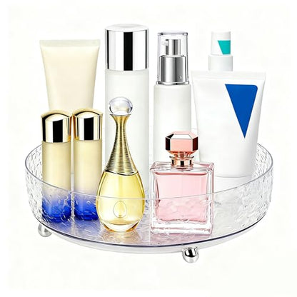 Dezzer 360° Rotating Makeup Organizer, 11" Clear Perfume Organizer Turntable Lazy Susan for Vanity, Pantry, Bathroom Counter, Cabinet, Spinning Cosmetic Storage Holder for Skincare, Perfume, Lotions - size: 11 inch