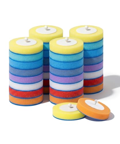 SOPAMI 32pcs Disposable Toilet Brush Sponge Head Refills (Colored) | 3-Layer Pre-Loaded Toilet Bowl Wand Refills Pre-Loaded with Cleaner Toilet and Bathroom Cleaning Supplies Sponge Replacement - color: Colored