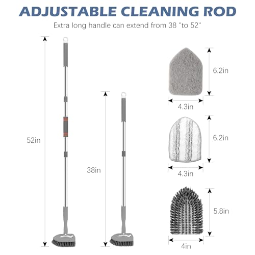 SetSail Tile Tub Scrubber Brush 3-in-1 Long Handle Shower Scrubber, Gray | with 3 Detachable Replacement Brush Head, Multi-Angle Cleaning Locks at 45°, 90°, 180° for Bathroom Kitchen Walls Tub Tile - color: Gray, size: 2 Pads