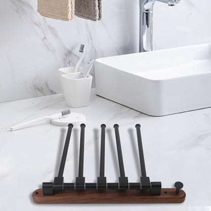 Wood Swivel Towel Rack Wall Mounted, 2-5 Arm Rotating Towel Bar Holder for Bathroom Kitchen, Rustproof Aluminum Alloy and Wood Towel Hanger Organizer(4) - size: 4