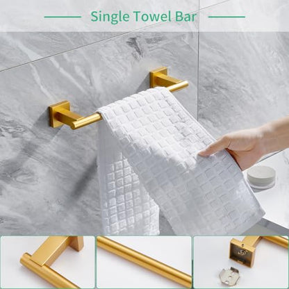 Miyili 4-Pieces Gold Bathroom Accessories Set Bath Hardware Kit - Includes Double Towel Bar, Hand Towel Rack, Toilet Paper Holder, Robe Hook, BS02G4A - color: Gold