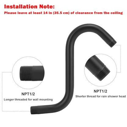 NearMoon S Shaped Shower Head Riser Arm, Shower Extender Arm with Flange, Standard 1/2" Connection- Bathroom Accessory (8 Inch, Matte Black) - color: Matte Black, style: 8 Inch