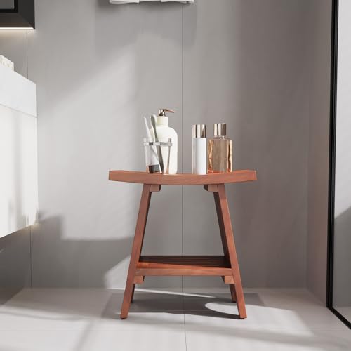 EROMMY 18" Teak Shower Bench with Storage Shelf, Solid Teak Wood Shower Seat, Waterproof Shower Stool for Shaving Legs, Shower Chair for Inside Bathroom Indoor Outdoor Patio Pool - size: 18" Teak Shower Bench