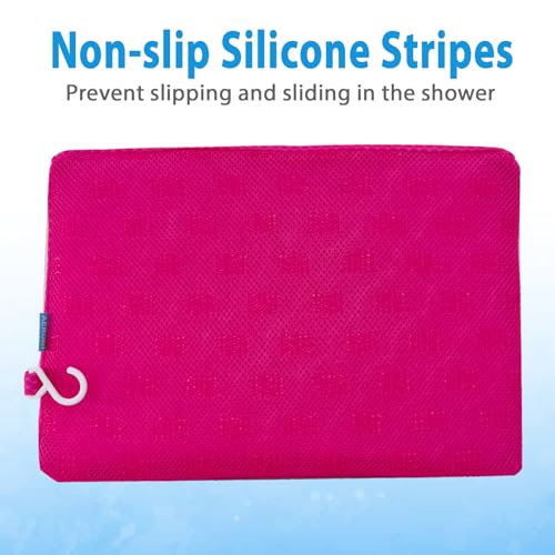 AEROiVi Shower Seat Cushion Non-Slip Silicone Bottom 3D Mesh Washable Pink | Soft Shower Chair Cushion for Benches Quick Drying Washable Mat 3D Mesh Pad with Hook Design Elderly Handicap Disabled - size: Pink
