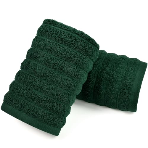 Jacquotha 2-Pack Hand Towels (Forest Green) Ribbed – Kitchen & Bathroom | Premium Cotton Towels 13” x 29”, Soft and Quick Drying 480 GSM - color: Forest Green