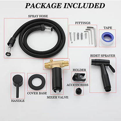 Matte Black Handheld Bidet Sprayer for Toilet Warm Water Wall Mount | Stainless Steel Wall Hung Bidet Hand Held Sprayer with Brass Hot and Cold Mixing Valve, 47 Inches Anti-leaking Shower Hose - color: Matte Black