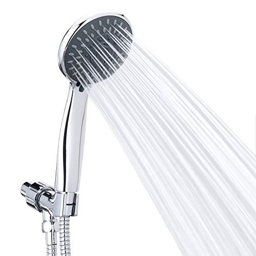 Handheld Shower Head High Pressure 5-Settings with Hose, Chrome | Powerful Water Spray, Against Low Pressure Water Flow, 59 Inch Stainless Hose, Adjustable Mount - color: Silver