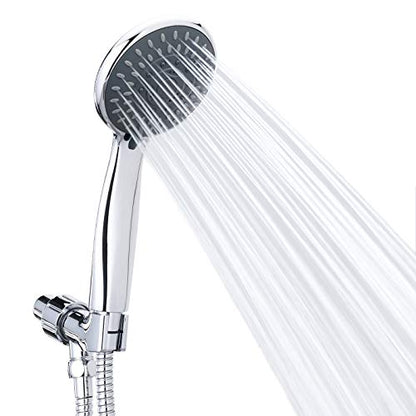 Handheld Shower Head High Pressure 5-Settings with Hose, Chrome | Powerful Water Spray, Against Low Pressure Water Flow, 59 Inch Stainless Hose, Adjustable Mount - color: Silver
