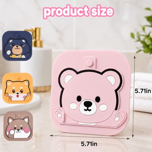 2Pack Square Shower Drain Hair Catcher for Bathtub and Shower | Khaki thick silicone, cartoon animal design, reusable hair stopper for floor drains, kitchen laundry room utility use - color: Pink