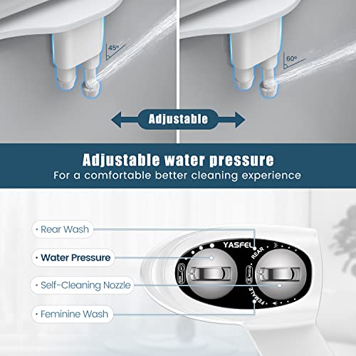 YASFEL Bidet Attachment for Toilet, Toilet Bidet Non-Electric Bidet Toilet Attachment Dual Nozzles for Frontal/Rear Wash, Adjustable Pressure Control (Black/White) - color: Black White