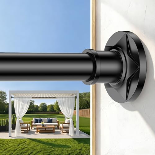 Black Long Tension Shower Curtain Rod No Drilling Adjustable 30-121 In(10ft) 1.1" Diameter Stainless Steel, Rustproof Heavy Duty, Room Divider for Bathroom Window Patio Closet - color: Black, size: 30-121''
