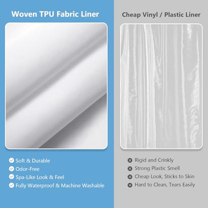VANZAVANZU Hookless Shower Curtain with Mesh Top and Snap in Waterproof Liner, Waffle Weave, Weighted Magnets Hem, Machine Washable, 72 x 75 Inches – (White)
