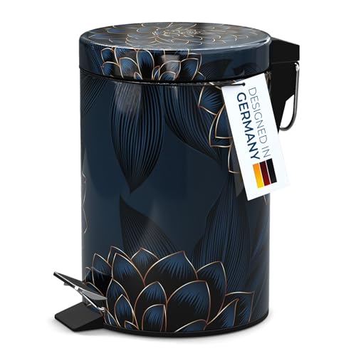 Sanilo Small Bathroom Trash Can with Lid [1.3 Gallon] - Lidded Tiny Trashcan for Garbage - Mini Metal Bin with Soft Closing Mechanism - Bath Room Accessoire Wastebin with Inner Bucket (Dahlia) - color: Dahlia