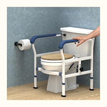 Toilet Safety Rails Foldable Stand Alone Toilet Frame Adjustable Height with Easy Installation Bathroom Toilet Seat for Seniors Arthritis Sufferers Injured Surgery Recovery