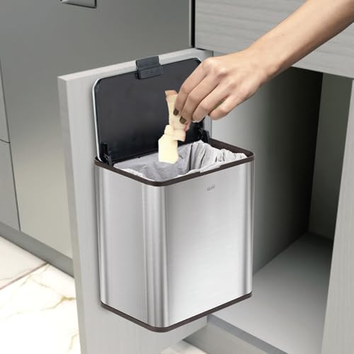 Glad Roomate Under Counter Trash Can - Space Saving Stainless Steel Waste Bin with Dual Lid and Clorox Protection - Small Trash Can for Kitchen Cabinet, Under Sink, or Bathroom, 1.5 Gallon (6L) - color: 6 Liter All Stainless