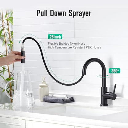 CREA Bathroom Faucet with Pull Out Sprayer,Black Bar Sink Faucets for Small Kitchen Mini Pre Wet Bar Vanity,Single Handle Pull Down 2 Modes,cUPC/NSF - color: A-Black