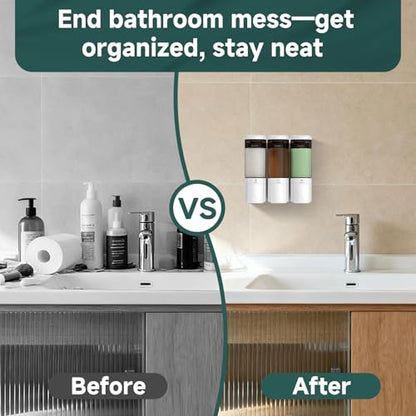 Shampoo and Conditioner Dispenser 3 Chamber 17oz No Drill Shower Soap Dispenser Wall Mounted Shampoo Conditioner Body Wash Refillable Bathroom Shower Dispenser (White+Smoke Gray 3 Chamber) - color: White-smoke Gray-3