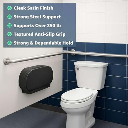 54" x 42" Corner Grab Bar with Satin Peened Grip - Wall Mounted Stainless Steel Restroom Support Rail, L-Shaped Safety Bar, 250 lb. Capacity for Commercial Bathrooms - size: 54" x 36"