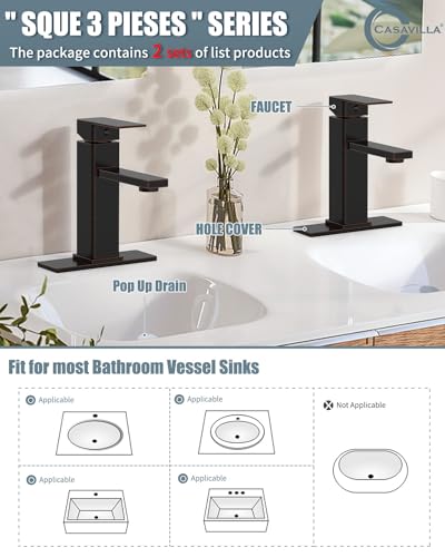 Bathroom Sink Faucet-2 Sets, Oil Rubbed Bronze Bathroom Faucet with Pop-up Drain and 6 Inch Deck Plate, Single Handle for Modern Farmhouse RV Sink (2 Holes) - color: 4.Oil Rubbed Bronze, style: Short*2