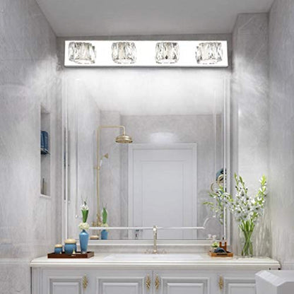Aipsun 4 Lights Crystal Vanity Lights Over Mirror Modern Vanity Lights for Bathroom LED Light Fixtures,White Light - size: 4 light
