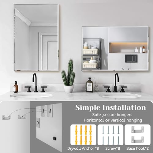 2 PCS 16×24 Beveled Wall Mirror Decorative Bathroom Vanity Mirror | Beveled Edge,Shatterproof Frameless Mirror,Modern Design,Rectangle - size: 24"L x 16.1"W