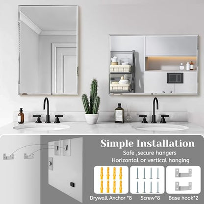 2 PCS 16×24 Beveled Wall Mirror Decorative Bathroom Vanity Mirror | Beveled Edge,Shatterproof Frameless Mirror,Modern Design,Rectangle - size: 24"L x 16.1"W
