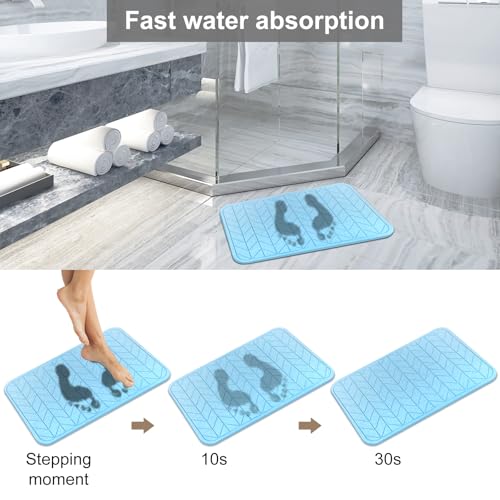 JUERLEN 2 Pack Diatomaceous Earth Shower Mat, Stone Bath Mat, Nonslip Super Absorbent Fast-Drying Hard Bath Mat for Bathroom Shower Floor, 24 x 16 inch, Bule Arrow Design - color: Bule