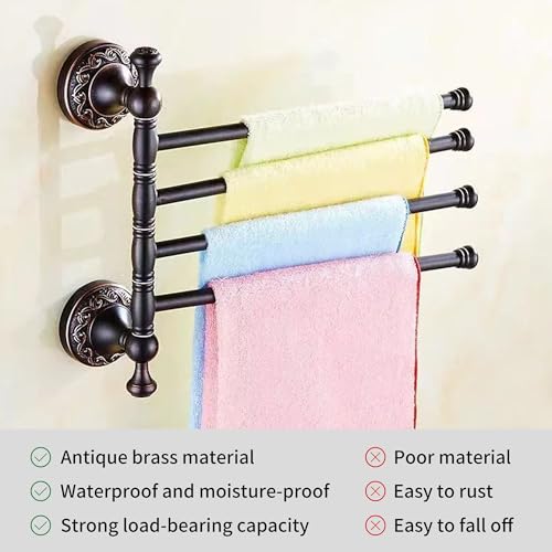 Oil Rubble Bronze Brass Foldable Towel Rack, Wall Mounted Black Bathroom Hardware Accessories,Pattern Carving Design - color: Folding Towel Bar