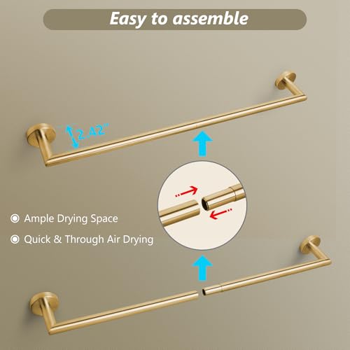 JunSun Towel Bar 30 Inch Bathroom Towel Rack Heavy Duty Bath Towel Holder Modern Towel Rod Brushed Brass Towel Hanger Bathroom Accessories Gold Towel Rail Stainless Steel Single Towel Bar Brushed Gold - color: Brushed Gold, size: 30 Inch