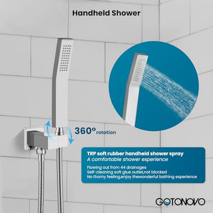 gotonovo Rainfall Bathroom Shower System Rain Shower Head and Handle Set Wall Mounted Shower Complete Combo Solid Brass Pressure Balancing Shower Mixer Valve 10 Inch Polished Chrome - color: Polished Chrome, size: 10 Inch