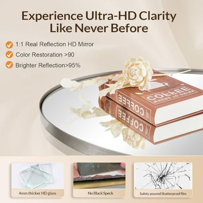 ANDY STAR Round Bathroom Mirror, 24’’ Brushed Silver Round Bathroom Mirrors in Stainless Steel Metal Frame 1" Deep Set Design | Rust-Proof Stainless Steel Thin Frame, Shatterproof HD Glass, 9mm MDF Backboard, Ideal for Living Room, Bedroom, Entryway - col