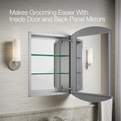 Kohler Archer 20" W 31" H Single-Door Bathroom Medicine Cabinet w Mirror | 3073-NA, Recessed or Surface Mount Bathroom Wall Cabinet, Beveled Edges, Silver - style: Archer