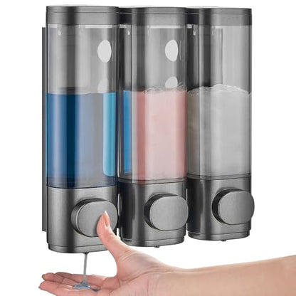Pollock Shampoo and Conditioner Dispenser 3 Chamber No Drill | Shower Soap Pump Dispenser Wall Mounted,Body Wash Dispenser,Shower Gel Shampoo Holder for Bathroom Accessories, (Gun 3) - color: Gun 3