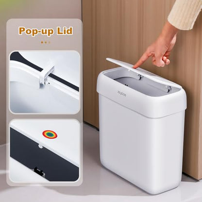 JOYBOS 2 Pack Bathroom Trash Can with Lid, 3 Gal/12 L & 2.7 Gal/10L Garbage Can with Pop-Up Lid,Small Spaces Plastic Trash Can, Slim Trash Bin Waste Basket for Bathroom,Rv, Office, White - size: 2 Pack (3 Gallon + 2.7 Gallon)