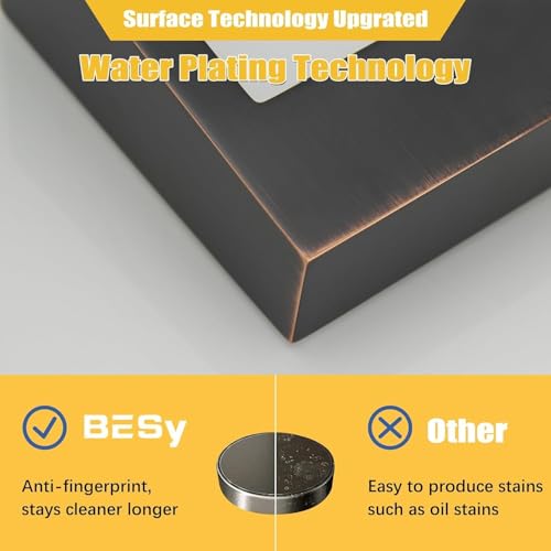 BESy LED Oil Rubbed Bronze Square Bathroom Faucets 3 Hole Waterfall 8 Inch Widespread with 3 Colors Light Changing Sink Faucet with Pop-up Drain, Supply Lines 2 Handles for Vanity, Lavatory, Restroom - color: Oil Rubbed Bronze