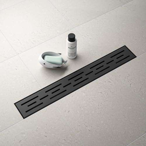 Linear Shower Drain 28" Matte Black 304 Stainless Steel | with Drain Grate| Fast Drainage | Stainless Floor Drain Grate | Hair Strainer | Drain Key | The Upgrade for Your Bathroom - size: 28 Inch