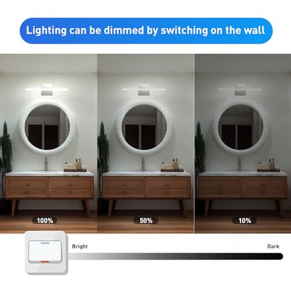 Modern Bathroom Vanity Lights Over Mirror, Chrome LED Wall Sconce | Small 16 Inch, Soft Shadow Free, Linear Lamp Bar, Restroom Lighting Fixture, Sleek, Luz para Baños de Pared, 3CCT Dimmable - color: 3CCT-Dimmable, size: 16inch