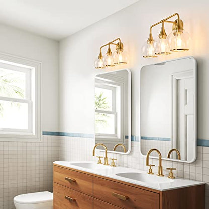 Gold Bathroom Vanity Light 3-Lights Bathroom Light Fixtures Over Mirror with Clear Glass Shade 22.4 inch Wall Sconce Lighting Bath(Exclude E26 Bulb) - color: Gold, size: 3 Light