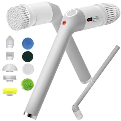Electric Spin Scrubber,Bathroom Cleaner Brush with Full-Body IPX7 Waterproof,Shower Scrubber with Long Handle,Power Cleaning Brush with 9 Brush Heads,Cordless Scrubber for Kitchen,Tub,Tile,Galss,Floor