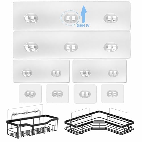 Shower Caddy Adhesive Replacement Hooks, 8 Pack Waterproof No Drill Sticky Strips, Clear Transparent 3 Sizes for Shower Shelf, Soap Holder, Bathroom Organizer Basket and Kitchen Rack - color: Transparent-8 Pack