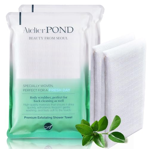 Korean Exfoliating Washcloth 2-Pack – Exfoliating Shower Towel/Body Scrub Cloths for Deep Cleansing & Dead Skin Removal (Fresh Green – Value Set) - color: Green2