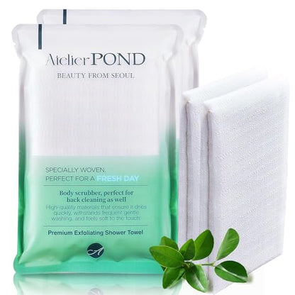 Korean Exfoliating Washcloth 2-Pack – Exfoliating Shower Towel/Body Scrub Cloths for Deep Cleansing & Dead Skin Removal (Fresh Green – Value Set) - color: Green2