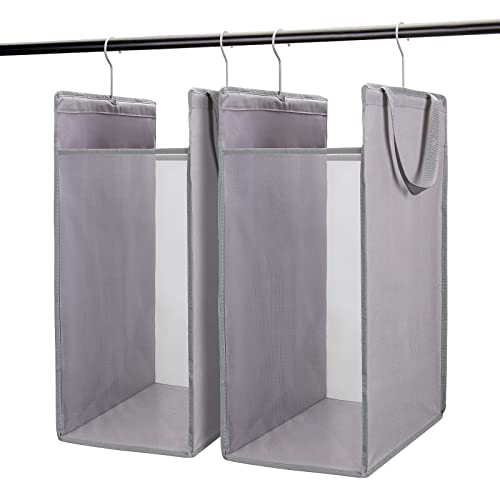 FENTEC Hanging Laundry Hamper，2 Pack Grey Hanging Laundry Basket | Slim Laundry Hamper Bag with Handles, Portable Hanging Closet Hamper, Mesh Heavy Duty Hanging Laundry Bag - color: Grey, size: 2 Pack-one Section