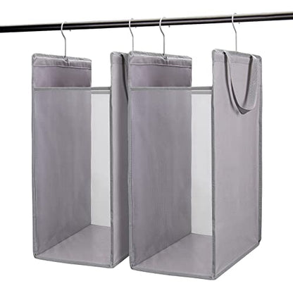 FENTEC Hanging Laundry Hamper，2 Pack Grey Hanging Laundry Basket | Slim Laundry Hamper Bag with Handles, Portable Hanging Closet Hamper, Mesh Heavy Duty Hanging Laundry Bag - color: Grey, size: 2 Pack-one Section