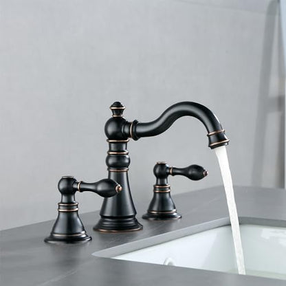 Oil Rubbed Bronze 2-Handle 8 Inch Widespread Bathroom Faucet 3 Holes,2 Pack | Derengge Traditional Widespread Sink Faucet, With Pop-Up Drain 360° Swivel Stainless Steel Spout, F-8805-ORB - color: Oil Rubbed BronzeX2
