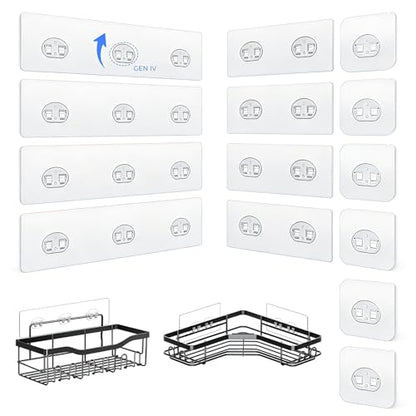 Shower Caddy Adhesive Replacement Hooks, Strong Waterproof Strips, No Drilling for Bathroom Shelves, Kitchen Racks, and Soap Holders (Transparent-14 Pack) - color: Transparent-14 Pack